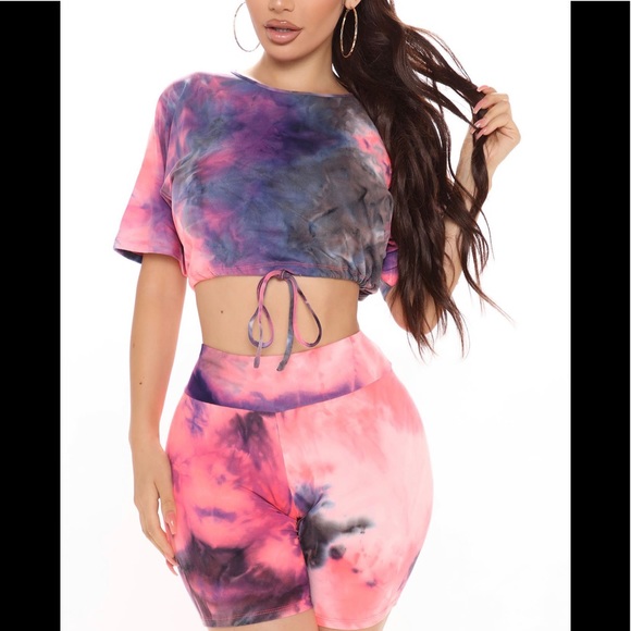 Fashion Nova tie dye biker shirt set medium - Picture 1 of 8